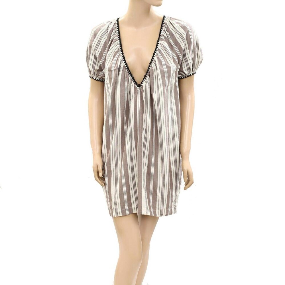 Ilio Nema Striped Printed Mini Dress Embroidered Cotton Oversized XS\S